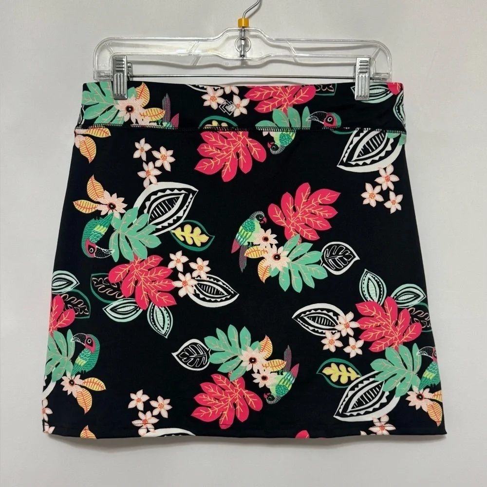 ZELOS Athletic Skort Skirt Faux Wrap Tropical Floral Birds Size Small NWOT